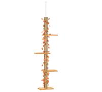 PawHut Árbol para Gatos de Suelo a Techo de 202-242 cm con 3 Plataformas Altura Ajustable y Decoración de Hoja de Arce Naranja Aosom España