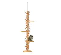 Pawhut Árbol para Gatos de Suelo a Techo de 202-242 cm Torre para Gatos con 3 Plataformas Postes Rascadores Altura Ajustable y Decoración de Hoja de Arce Naranja