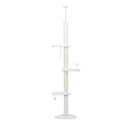PawHut Árbol Rascador de Suelo a Techo Ajustable para Gatos con 3 Plataformas y 2 Bolas 48x32x225-255 cm Blanco Aosom España