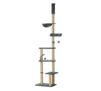 Pawhut árbol para gatos de suelo a techo de 230-250 cm árbol rascador para gatos con altura ajustable múltiples plataformas cestos hamaca bolas colgantes gris 54 cm