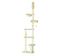 Pawhut árbol para gatos de suelo a techo de 230-250 cm árbol rascador para gatos con altura ajustable múltiples plataformas cestos hamaca bolas colgantes beige