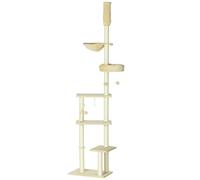 PawHut Árbol para Gatos de Suelo a Techo de 230-250 cm con Altura Ajustable Múltiples Plataformas Cestos Hamaca Bolas Beige