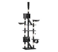 PawHut Árbol Rascador Ajustable para Gatos 60x45x240-260 cm con Plataformas Cuevas Cestas Escaleras de Sisal Natural y Felpa Aosom España