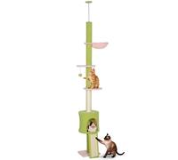 PawHut Árbol para gatos de suelo a techo, torre para gatos de 5 pisos con flores, altura ajustable 220-240 cm, con hamaca, condominio, poste para rascarse, rampa, perchas, centro de actividades para