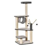 PawHut Árbol para Gatos Grande 49x49x130 cm Torre Escalador para Gatos con Múltiples Plataformas Cama de Túnel Postes de Sisal y Juguetes Beige y Gris