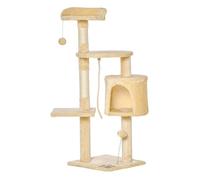 Pawhut árbol para gatos rascador grande con plataformas casetas bolas de juego 114cm cubierto de felpa beige
