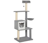 Pawhut Árbol para Gatos Torre de Escalada de Múltiples Niveles con Cueva Espaciosa Hamaca Suave Postes Rascadores Juguete Colgante Cubierto de Felpa 61x49x160,5 cm Gris