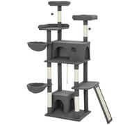 PawHut Árbol para gatos torre de juego con rascador 3 camas 2 casitas plataformas y 3 juguetes colgantes altura 174 cm gris Aosom España
