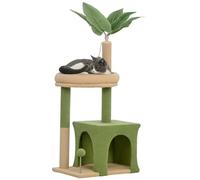 PawHut - Árbol para gatos, torre de juegos para gatos, 98 cm, con nicho, cama, rascador, 2 bolas de juego y hojas artificiales, color verde