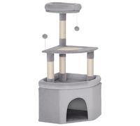 PawHut Árbol para gatos torre de juegos para gatos rascadores sisal, plataforma, caseta, tejido de felpa, pelotas, 49x49x114cm gris claro Aosom España