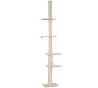 PawHut Árbol rascador, altura ajustable 225-275 cm, base estable, protección contra vuelcos, cubierta de peluche, Cremeweiß