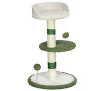 PawHut Árbol Rascador con Cama para Gatos, 2 Pelotas, Plataforma y Palo de Sisal, Ø40x64 cm, Verde y Blanco Aosom España