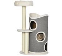 Poste rascador PawHut, 109 cm, árbol para gatos con barril rascador, árbol trepador, poste rascador para gatos con cama para gatos, muebles para gatos con columnas de sisal, barril rascador para