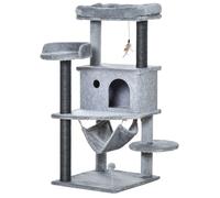 PawHut Árbol Rascador para Gatos 48x48x107 cm con Cueva de Fieltro Desmontable Hamaca Camas de Felpa Múltiples Plataformas Postes Rascadores de Sisal y Juguetes Gris