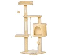 Pawhut árbol rascador con plataforma casetas y bolas de juego beige para gatos