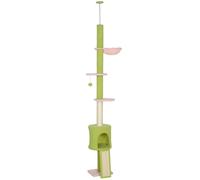 PawHut Árbol rascador de suelo a techo 5 niveles altura ajustable 220-240 cm plataformas en forma de flor con rascador nicho hamaca verde Aosom España