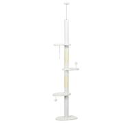 PawHut Árbol Rascador de Suelo a Techo Ajustable para Gatos con 3 Plataformas y 2 Bolas 48x32x225-255 cm Blanco Aosom España