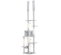 PawHut Árbol Rascador de Techo con Altura Ajustable 225-255 cm con Casita y Hamaca, Gris Claro