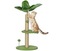 PawHut Árbol Rascador Gatos 83 cm Hojas Artificiales Poste de Yute Verde | Torre para Gatos, Plataformas de Felpa, 2 Juguetes de Bolas