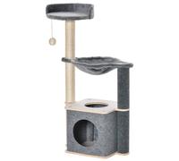 PawHut Árbol Rascador Multifuncional para Gatos con Hamaca Plataformas Cueva Bola Colgante y Postes de Rascar 48x34x95 cm Beige Aosom España