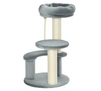 PawHut Árbol Rascador para Gato Ø40x65 cm Torre para Gatos 3 Niveles Gris | Cuerda Colgante, Plataformas en Felpa, Postes con Cuerda de Sisal Natural