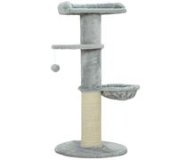 PawHut Árbol Rascador para Gatos 103,5 cm con Cama Hamaca Plataforma Poste de Sisal Grueso Bola Colgante Gris Claro