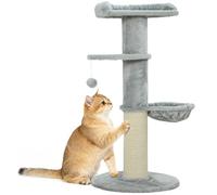 PawHut Árbol Rascador para Gatos 103,5 cm con Torre Escalador, Cama, Hamaca, Plataforma y Poste de Sisal Extra Grueso, Bola Colgante, Árbol para Gatos Gris Claro