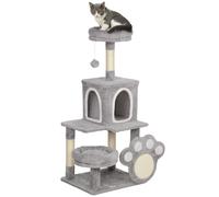 PawHut Árbol Rascador para Gatos 110 cm Árbol para Gatos Torre para Gatos con Nidos Cueva Plataforma Almohadilla de Rascado Bola Colgante Gris Claro