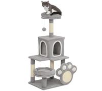 PawHut Árbol Rascador para Gatos 110 cm con Nidos, Cueva, Plataforma, Almohadilla de Rascado, Bola Colgante Gris Claro