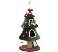 PawHut Árbol Rascador para Gatos 132 cm, Diseño de Navidad, Torre para Gatos de Felpa con 2 Casitas, Escalera de Sisal, Postes de Yute, Cuerda Antivuelco, Bolas Colgantes, 60x60x132 cm, Verde Verde 60