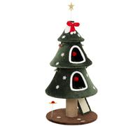 PawHut Árbol Rascador para Gatos 132 cm Diseño Navideño Torre de Felpa con 2 Casitas y Escalera de Sisal Verde Aosom España