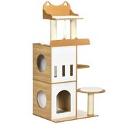 PawHut Árbol Rascador para Gatos 133 cm con Cuevas Plataformas Bola Colgante y Postes de Sisal 60x48x133 cm Roble