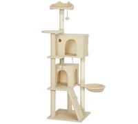 PawHut Árbol Rascador para Gatos 160 cm con Plataformas Cama 2 Cuevas Hamaca Escalera Postes de Sisal Beige