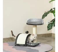 PawHut Árbol Rascador para Gatos Altura 40 cm de 2 Niveles con Poste Tablero Plataformas y Juguete de Bola Colgante 35,5x37x46 cm Beige Aosom España