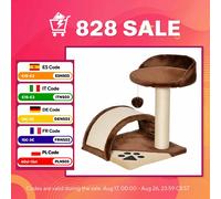 PawHut Árbol Rascador para Gatos 2 Niveles con Poste Tablero para Rascar Marrón