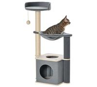 PawHut Árbol Rascador para Gatos 48x34x95 cm Torre para Gatos con Hamaca Plataformas Cueva Extraíble Bola Colgante y Postes de Sisal Gris