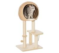 PawHut Árbol Rascador para Gatos 48x40x100 cm Torre de Escalada con Plataformas Caseta de Totora Bola y Cuerda de Juego Poste de Sisal Beige