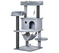 PawHut Árbol Rascador para Gatos 48x48x107 cm con Cueva de Fieltro Desmontable Hamaca Camas de Felpa Múltiples Plataformas Postes Gris Aosom España