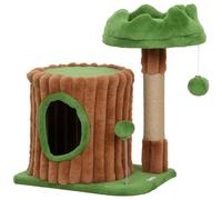 PawHut Árbol Rascador para Gatos 53 cm Diseño de Tronco con Casita Cama Poste de Yute Bolas Marrón y Verde Aosom España