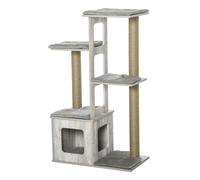 PawHut Árbol Rascador para Gatos 67x38,5x114 cm Torre de Escalada de Gatos con Cueva de Madera Múltiples Plataformas y Postes de Rascar de Yute Juego y Descanso Gris
