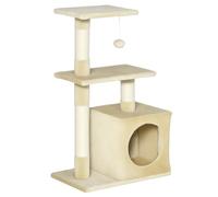 PawHut Árbol Rascador para Gatos 81,5 cm 2 Plataformas 50x30x81,5 cm Beige