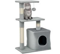 PawHut Árbol Rascador para Gatos 81,5 cm Torre para Gatos con Postes de Sisal 2 Plataformas Cueva y Bola Colgante Estilo Elegante 50x30x81,5 cm Gris
