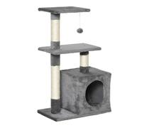 PawHut Centro de Actividades para Gatos con Postes de Sisal Plataformas Caja y Bola Colgante 50x30x80 cm Entretenimiento y Descanso Aosom España