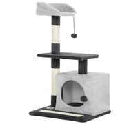 PawHut Árbol Rascador para Gatos 85 cm con Plataformas Cueva Postes Rascadores Tapete de Sisal Bolas Gris Claro y Negro