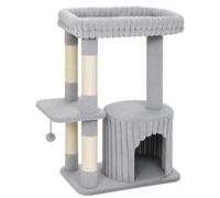 PawHut Árbol rascador para gatos, 93 cm, rascador de 3 niveles con postes de sisal, cueva acogedora, amplia área de descanso, plataforma, hasta 6 kg