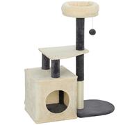 PawHut Árbol Rascador para Gatos Alto 92 cm con Casita, Camita, Postes de Sisal y Pelotita, Blanco Crema Aosom España