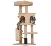 PawHut Árbol Rascador para Gatos Altura 104 cm Árbol Torre para Gatos con Plataformas Poste con Cepillo Bolas Colgantes y Almohadilla para Rascar Beige