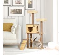PawHut Árbol Rascador para Gatos Altura 130cm con Postes de Yute 2 Camas Natural Amarillo 60x40x130 cm