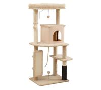 Pawhut árbol rascador para gatos altura 132 cm árbol para gatos torre para gatos con plataformas poste con cepillo bolas colgantes y almohadilla para rascar beige