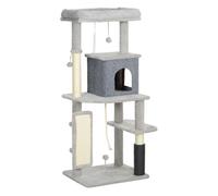 Pawhut árbol rascador para gatos altura 132 cm árbol para gatos torre para gatos con plataformas poste con cepillo bolas colgantes y almohadilla para rascar gris claro 44 cm